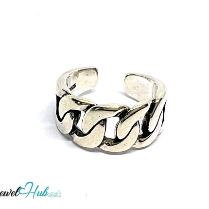 Chunky Chain Silver Ring | Adjustable 925 Sterling Band with Bold Link Design - JewelHub.co.uk