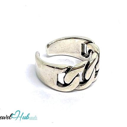 Chunky Chain Silver Ring | Adjustable 925 Sterling Band with Bold Link Design - JewelHub.co.uk
