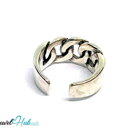 Chunky Chain Silver Ring | Adjustable 925 Sterling Band with Bold Link Design - JewelHub.co.uk