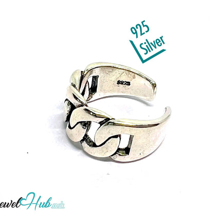 Chunky Chain Silver Ring | Adjustable 925 Sterling Band with Bold Link Design - JewelHub.co.uk