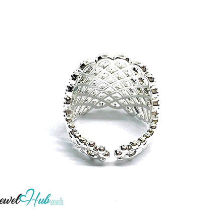 Ornate Lattice Silver Ring | Adjustable 925 Sterling Band with Beaded Texture - JewelHub.co.uk