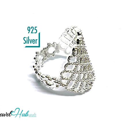 Ornate Lattice Silver Ring | Adjustable 925 Sterling Band with Beaded Texture - JewelHub.co.uk