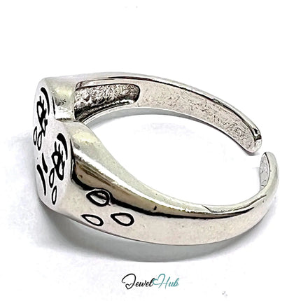 Signature Sad Heart Silver Ring | Hallmarked 925 Adjustable Band with Emotional Engraving CT