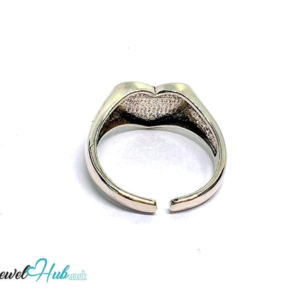 Signature Sad Heart Silver Ring | Hallmarked 925 Adjustable Band with Emotional Engraving - JewelHub.co.uk