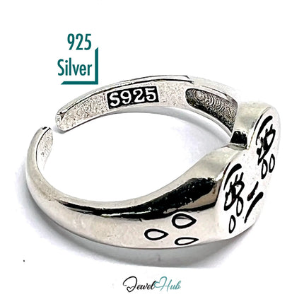 Signature Sad Heart Silver Ring | Hallmarked 925 Adjustable Band with Emotional Engraving CT