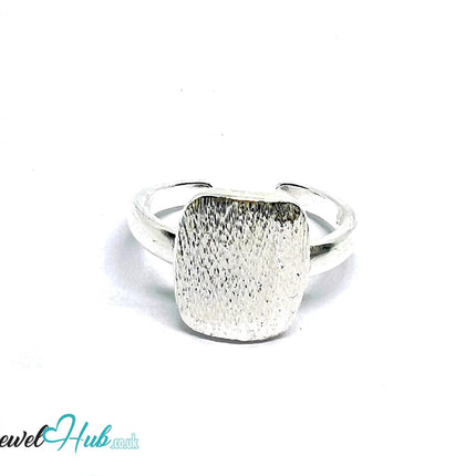 Brushed Oval Silver Ring | Adjustable 925 Sterling Band with Textured Face - JewelHub.co.uk