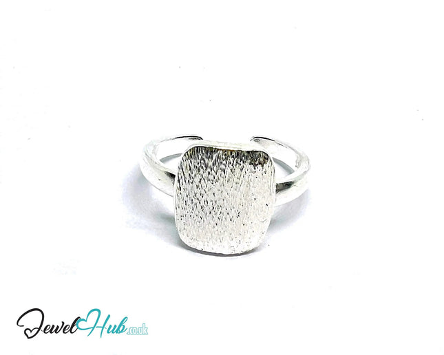 Brushed Oval Silver Ring | Adjustable 925 Sterling Band with Textured Face - JewelHub.co.uk