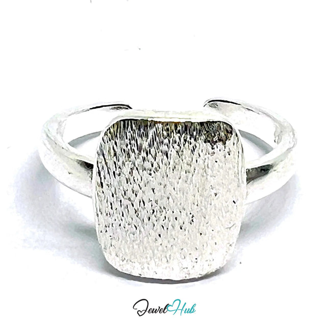 Brushed Oval Silver Ring | Adjustable 925 Sterling Band with Textured Face CT