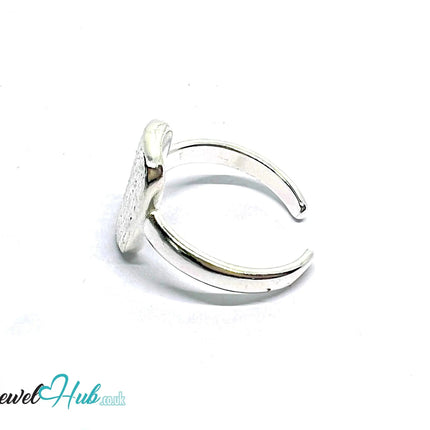 Brushed Oval Silver Ring | Adjustable 925 Sterling Band with Textured Face - JewelHub.co.uk