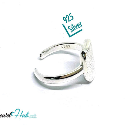Brushed Oval Silver Ring | Adjustable 925 Sterling Band with Textured Face - JewelHub.co.uk