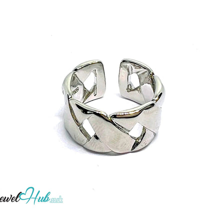 Braided Sterling Silver Ring | Hallmarked 925 Adjustable Band with Woven Texture - JewelHub.co.uk