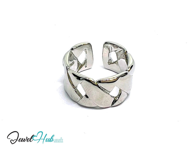 Braided Sterling Silver Ring | Hallmarked 925 Adjustable Band with Woven Texture - JewelHub.co.uk