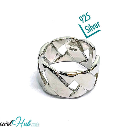 Braided Sterling Silver Ring | Hallmarked 925 Adjustable Band with Woven Texture - JewelHub.co.uk