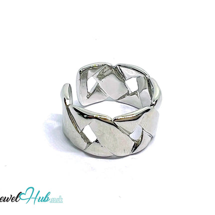 Braided Sterling Silver Ring | Hallmarked 925 Adjustable Band with Woven Texture - JewelHub.co.uk