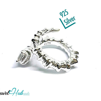Serpent Sterling Silver Ring | 925 Hallmarked Adjustable Band with Coiled Texture - JewelHub.co.uk