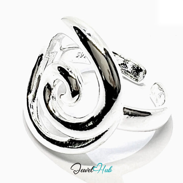 925 Silver Spiral Ring – Adjustable MNO, Symbolic Swirl Design, Polished Finish, Gift-Ready Packaging CT