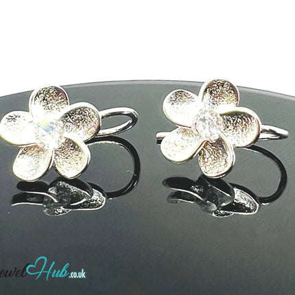 Crystal Bloom – 925 Sterling Silver Flower Stud Earrings (3.12g) CT