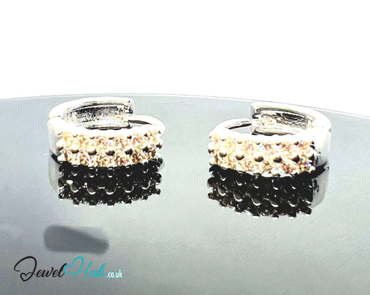 Stellar Stack – 925 Sterling Silver Twin-Row Zirconia Studs (2.51g, x24 Stones)