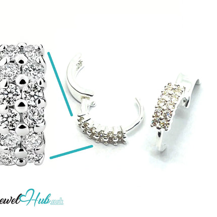 Stellar Stack – 925 Sterling Silver Twin-Row Zirconia Studs (2.51g, x24 Stones) CT