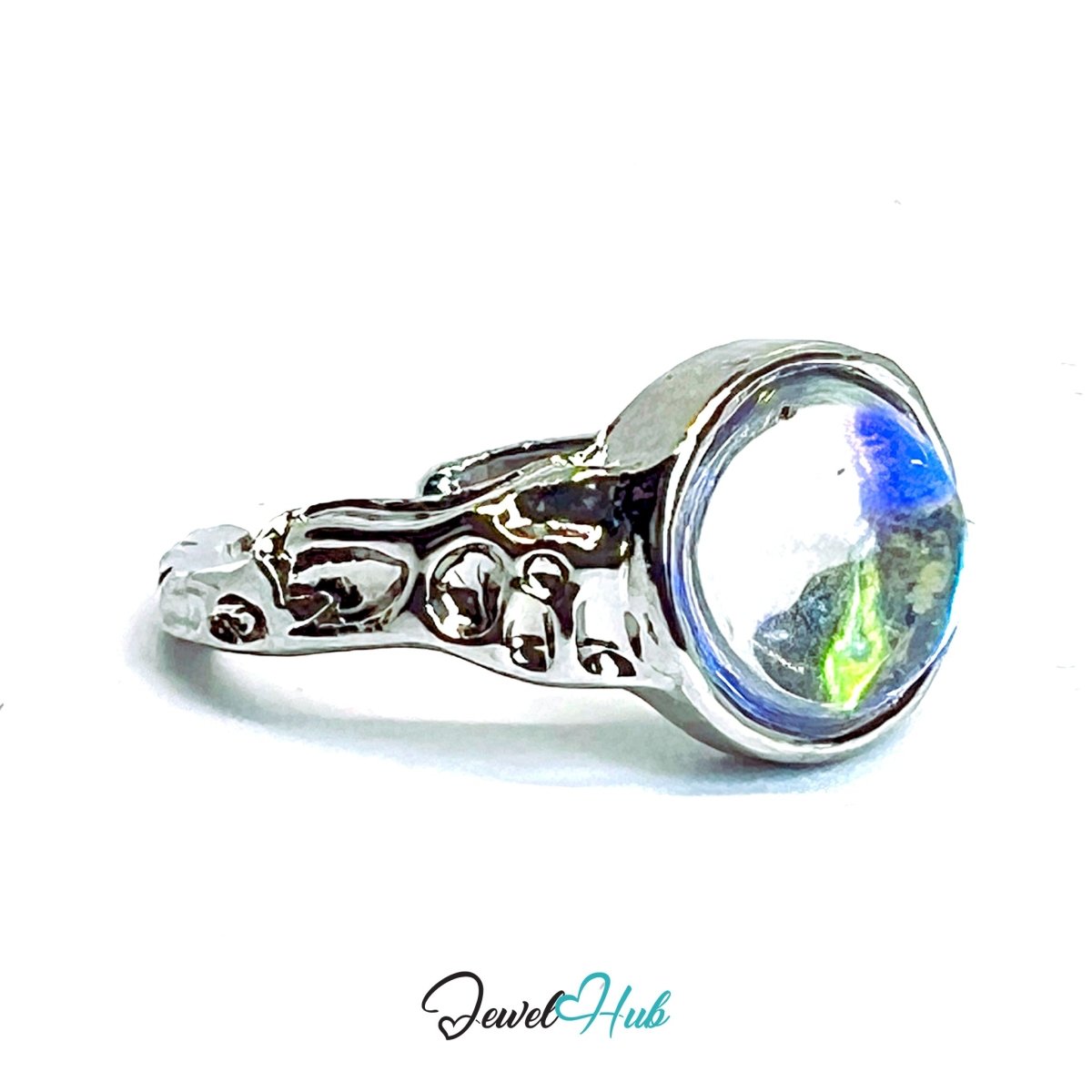 AB Resin Pinky Ring – Zinc Alloy Silver‑Plated Statement Band - JewelHub.co.uk