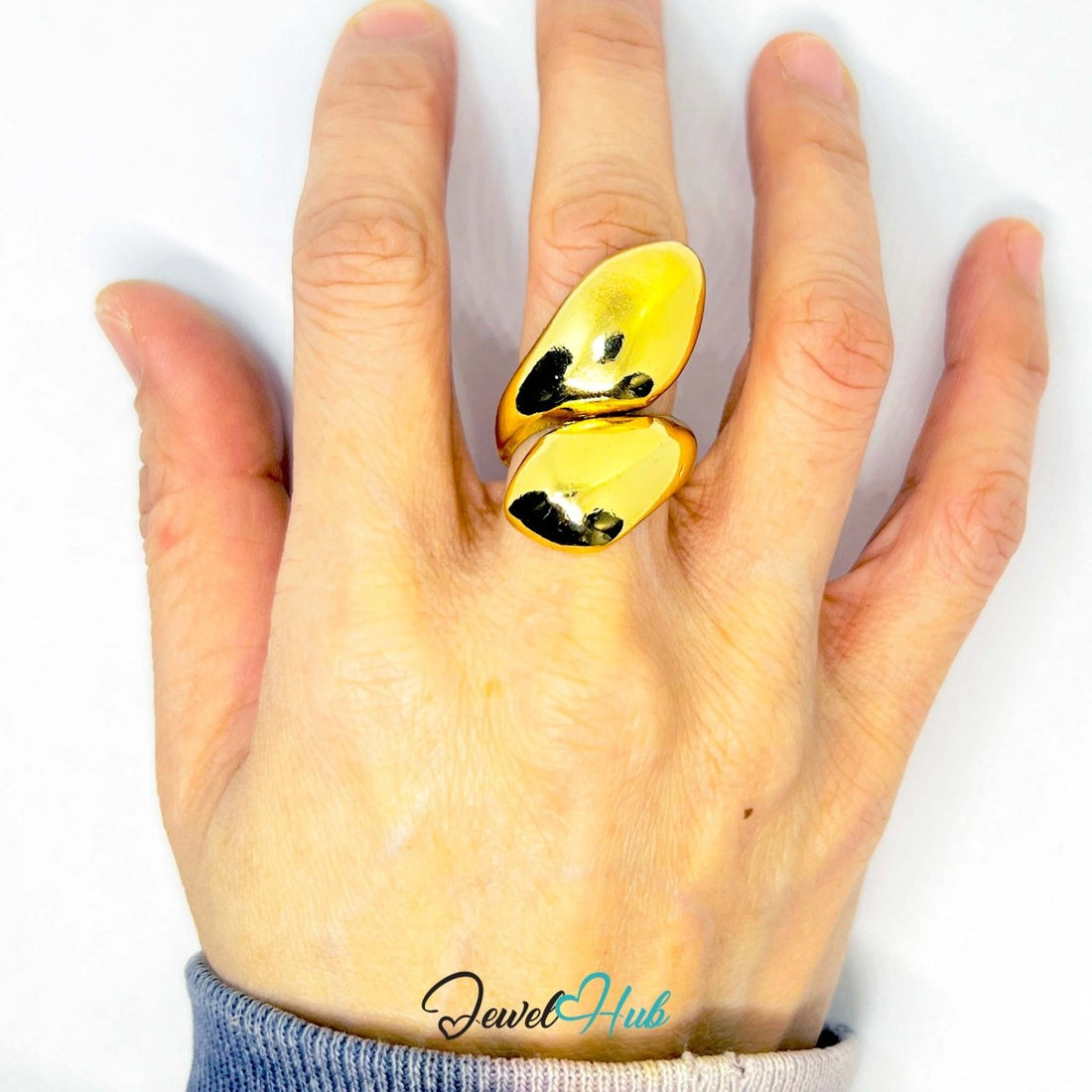 Abstract Sculptural Gold - Plated Ring – Organic Form Artistic Statement - JewelHub.co.uk