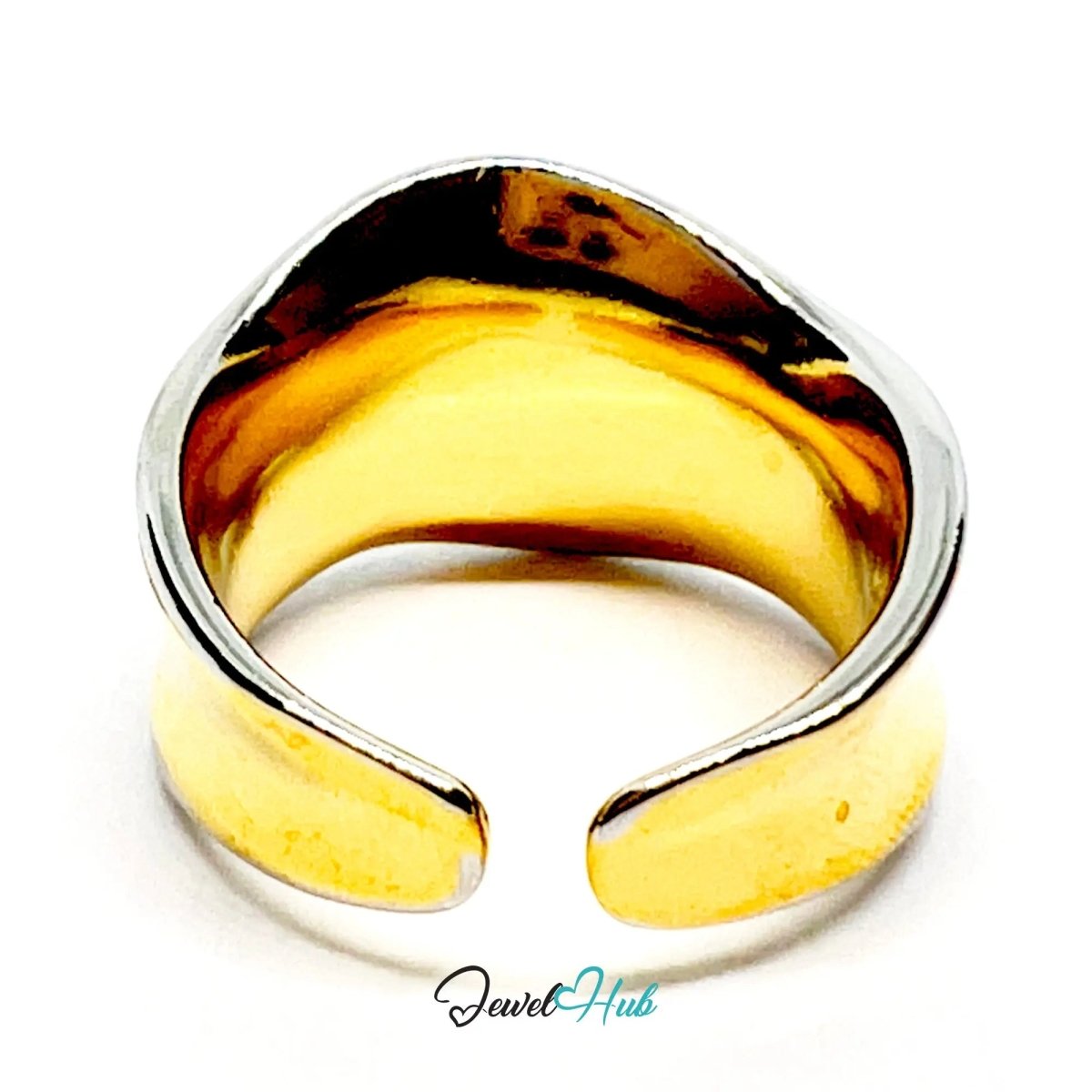 Adjustable Gold - Toned Silver Ring | Hallmarked 925 Sterling | Golden Silvery Wavy Band for N–P Sizes - JewelHub.co.uk