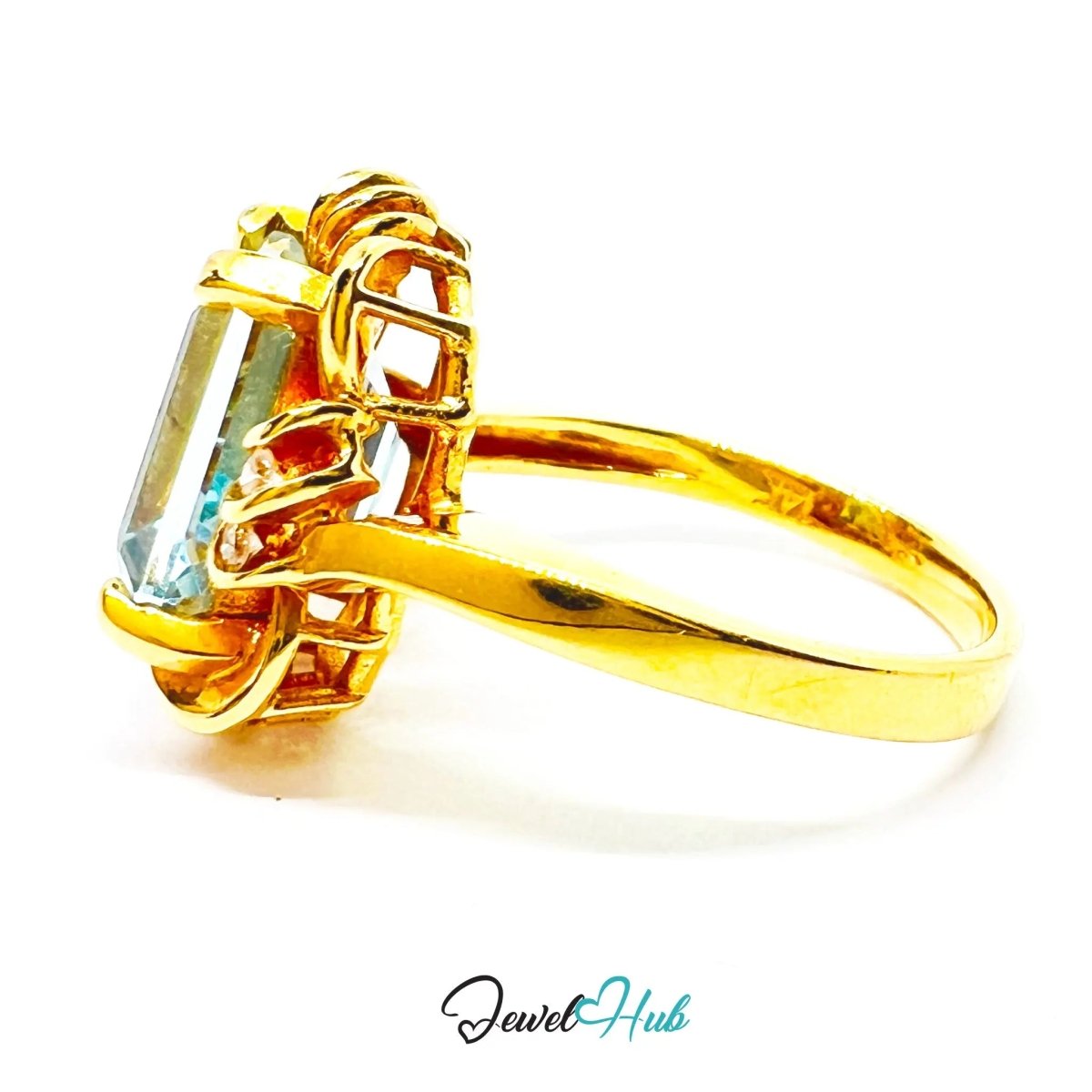 Aquamarine & Diamond Ring in 14K Gold (Hallmarked) 5.2ct Aquamarine · UK M · US 6.5 · Sculpted Loop Setting - JewelHub.co.uk