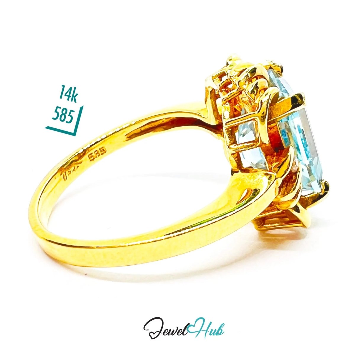 Aquamarine & Diamond Ring in 14K Gold (Hallmarked) 5.2ct Aquamarine · UK M · US 6.5 · Sculpted Loop Setting - JewelHub.co.uk