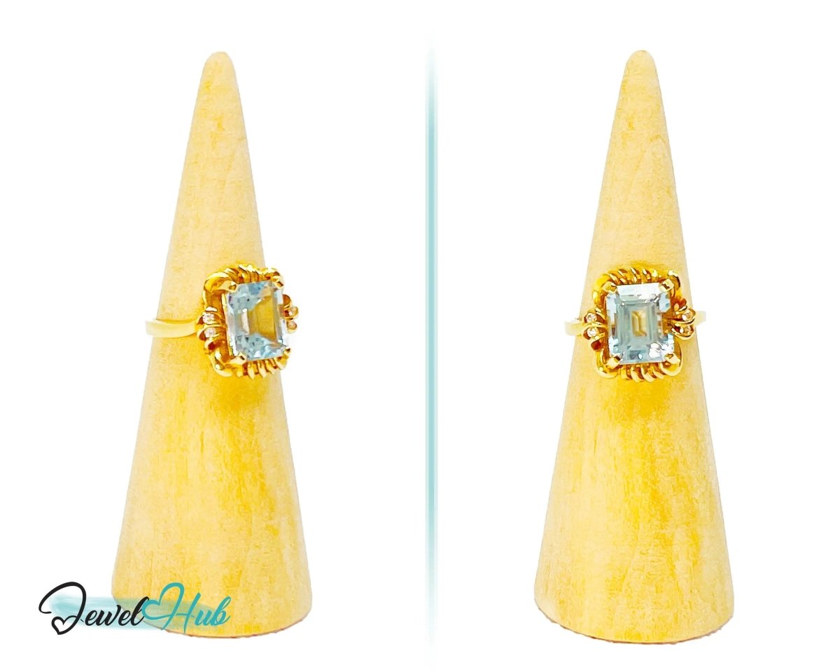 Aquamarine & Diamond Ring in 14K Gold (Hallmarked) 5.2ct Aquamarine · UK M · US 6.5 · Sculpted Loop Setting - JewelHub.co.uk