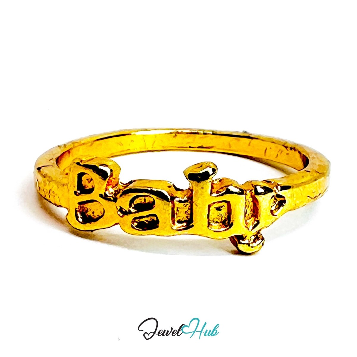 Baby Text Gold - Plated Zinc Ring – Chunky Word Letter Statement - JewelHub.co.uk