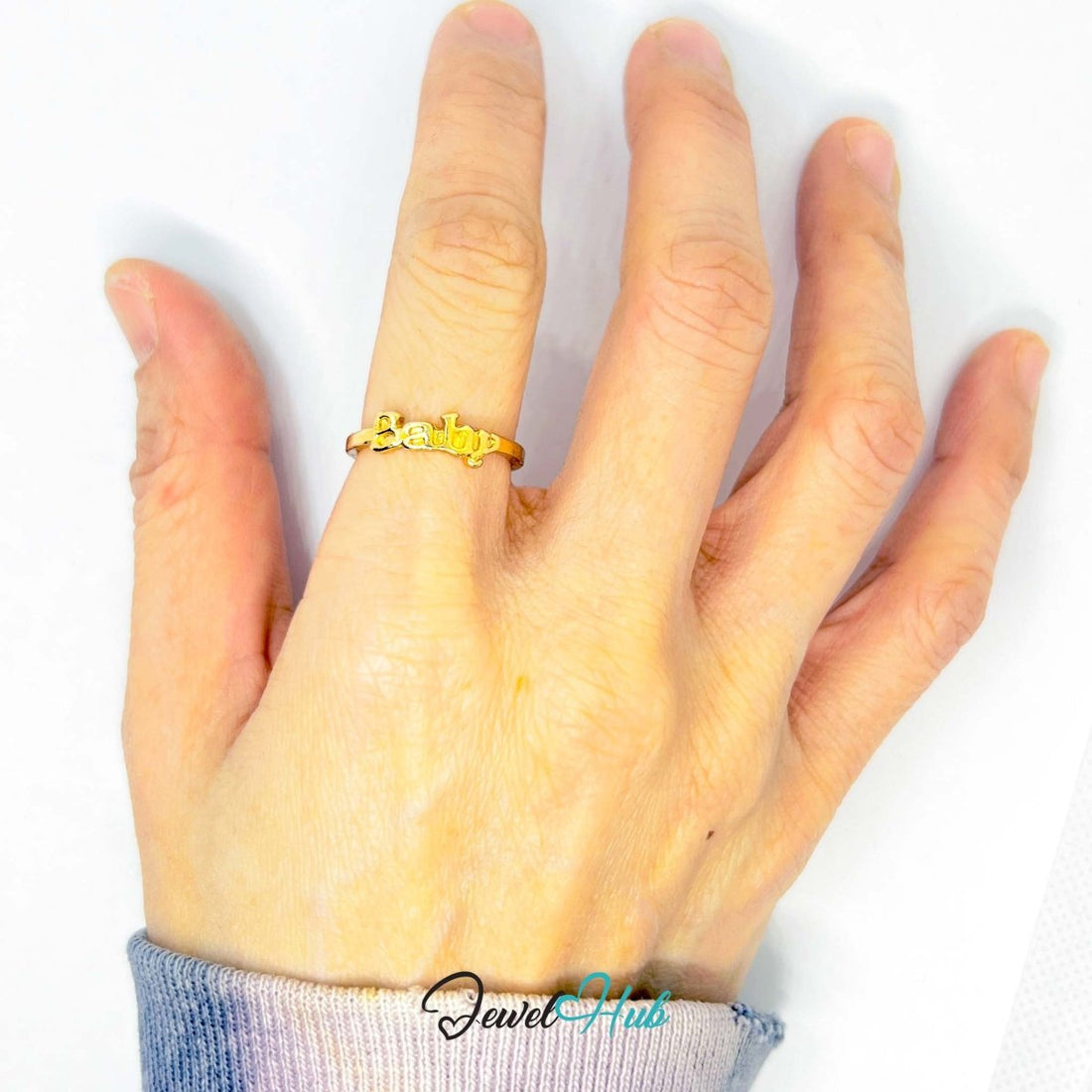 Baby Text Gold - Plated Zinc Ring – Chunky Word Letter Statement - JewelHub.co.uk