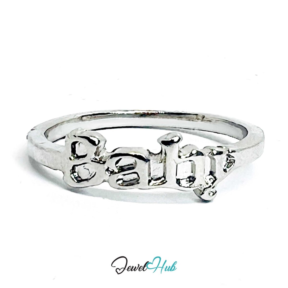 “Baby” Word Ring | Silver‑Tone Zinc Alloy Y2K Band - JewelHub.co.uk