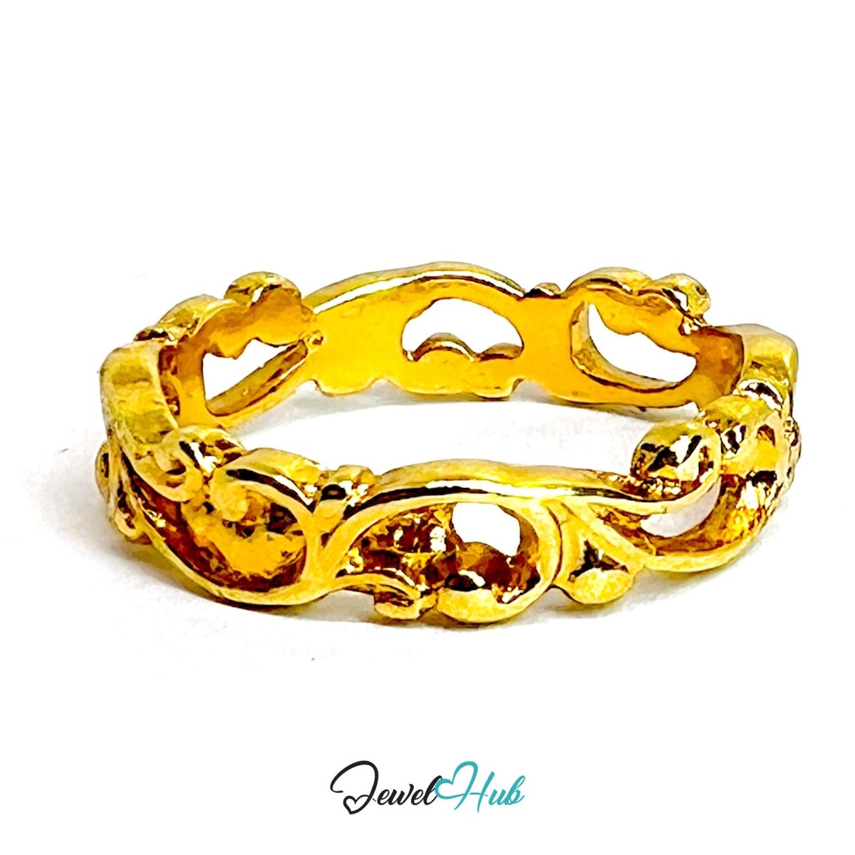 Baroque Swirl Zinc Alloy Gold Ring · Ornate Pattern Band - JewelHub.co.uk