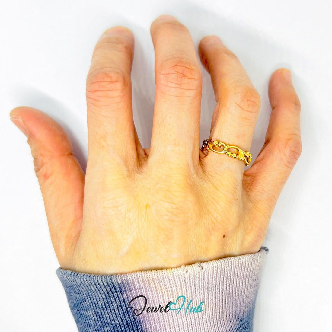 Baroque Swirl Zinc Alloy Gold Ring · Ornate Pattern Band - JewelHub.co.uk