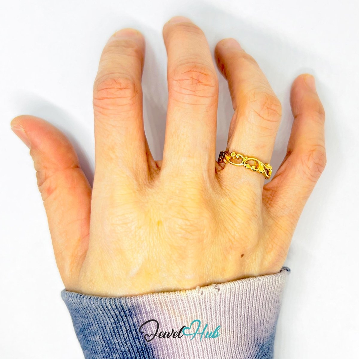 Baroque Swirl Zinc Alloy Gold Ring · Ornate Pattern Band - JewelHub.co.uk