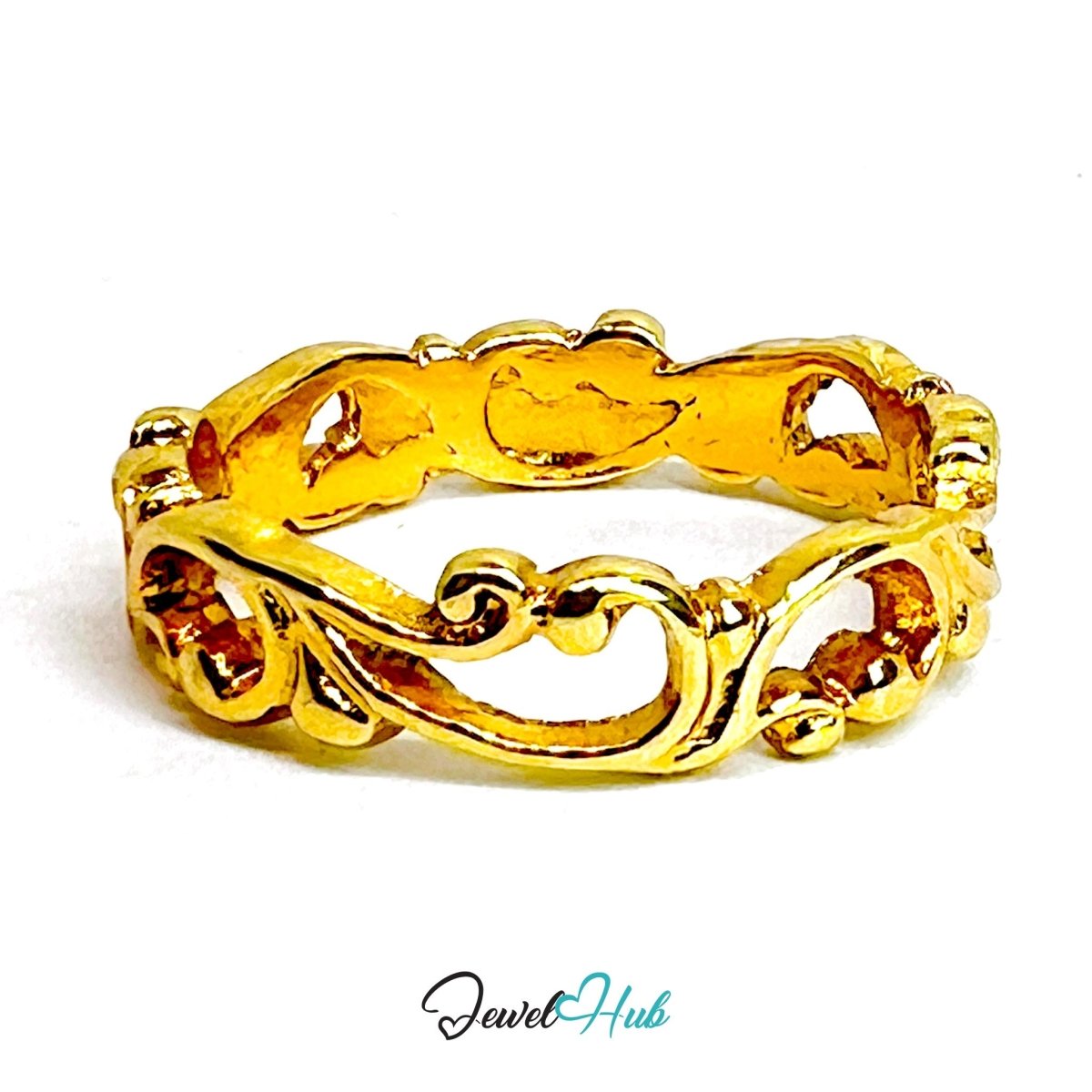 Baroque Swirl Zinc Alloy Gold Ring · Ornate Pattern Band - JewelHub.co.uk