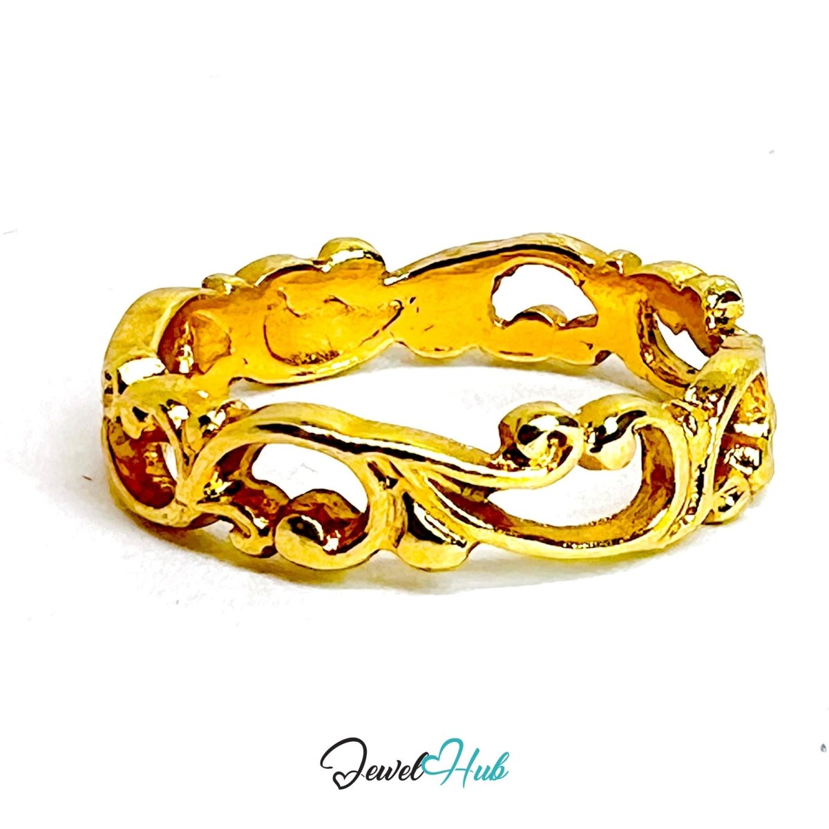 Baroque Swirl Zinc Alloy Gold Ring · Ornate Pattern Band - JewelHub.co.uk