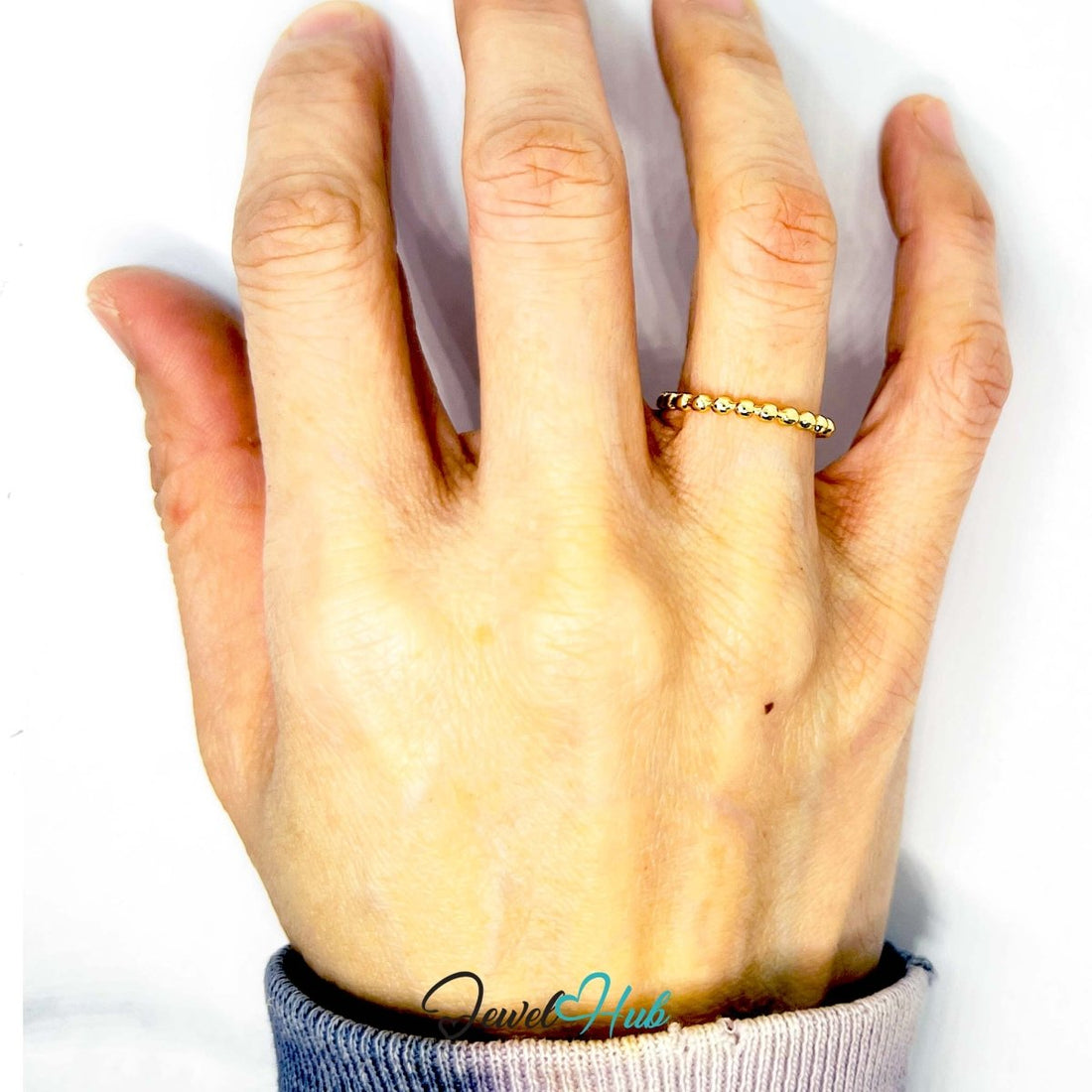 Beaded Ball Gold - Plated Ring – Chunky Sphere Chain Luxury Statement - JewelHub.co.uk