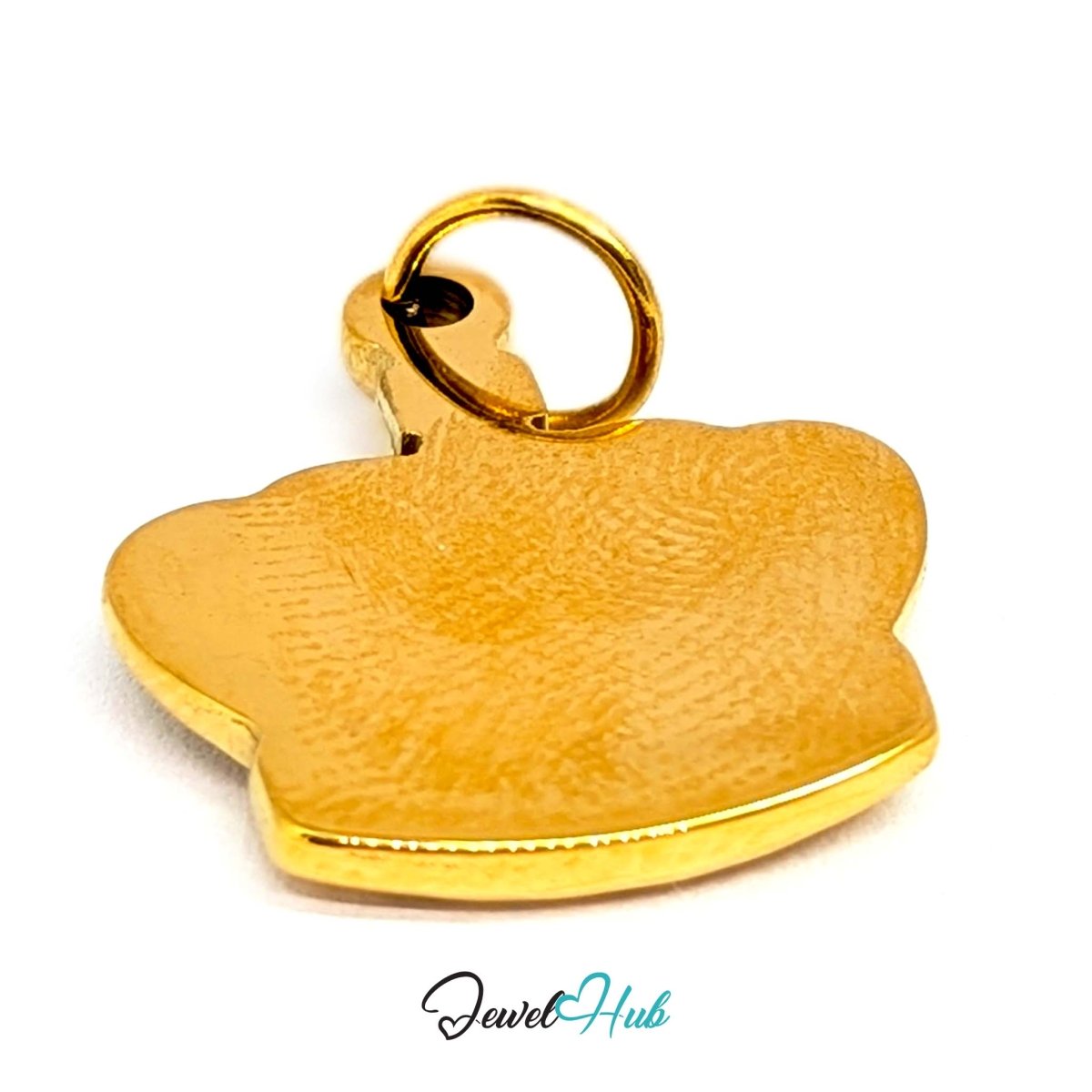 Crown charm in gold stainless steel with black enamel - turned to show depth - JewelHub