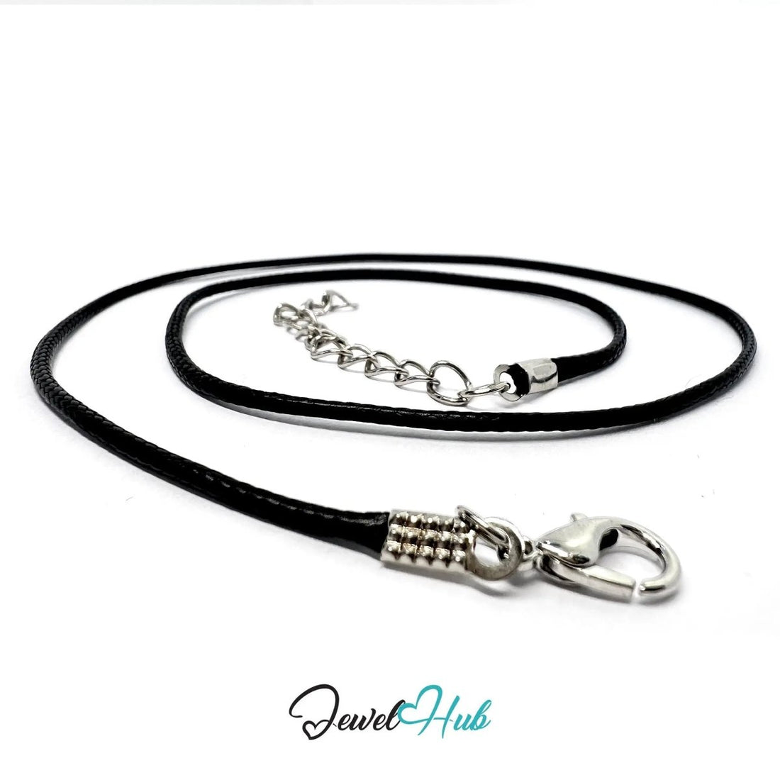 Black Faux Leather Cord Necklace – 40cm Layering Base (Silver Clasp) - JewelHub.co.uk