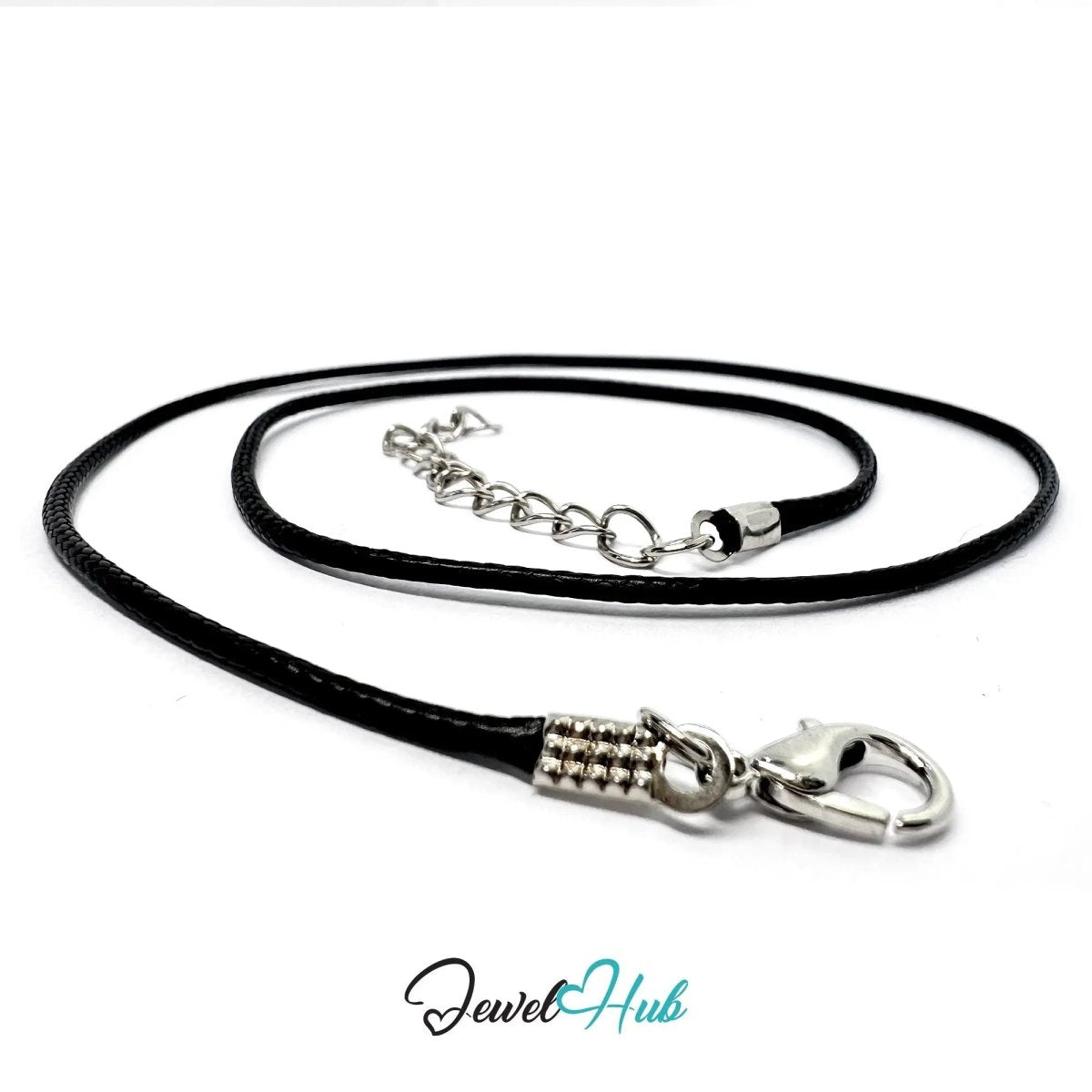 Black Faux Leather Cord Necklace – 40cm Layering Base (Silver Clasp) - JewelHub.co.uk