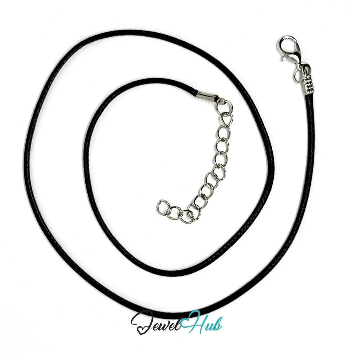 Black Faux Leather Cord Necklace – 40cm Layering Base (Silver Clasp) - JewelHub.co.uk