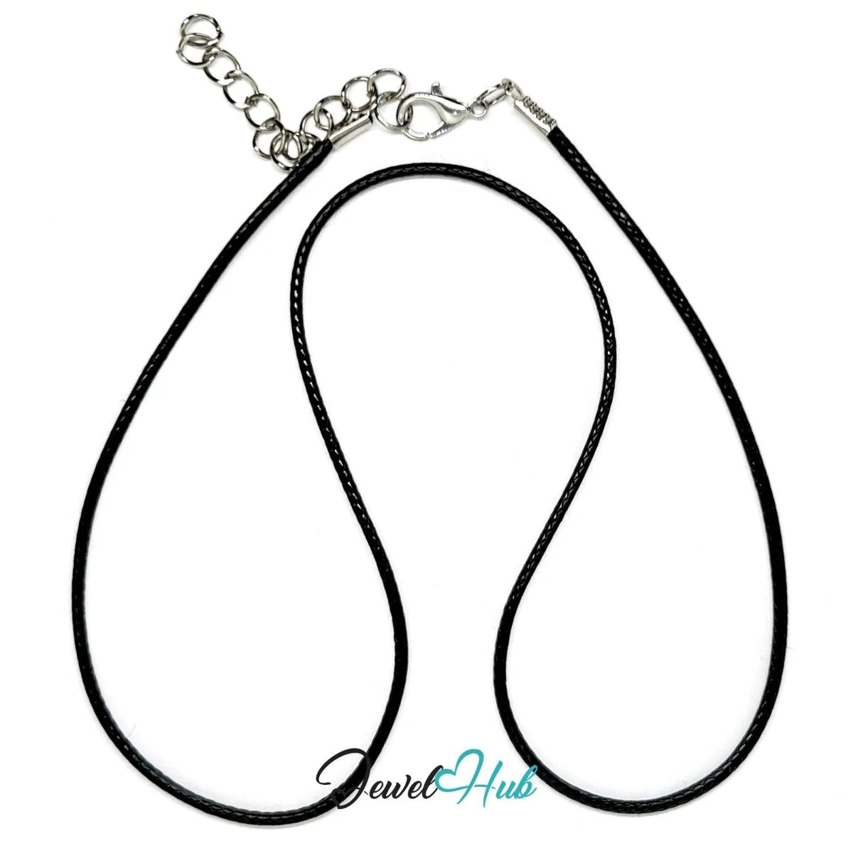 Black Faux Leather Cord Necklace – 40cm Layering Base (Silver Clasp) - JewelHub.co.uk