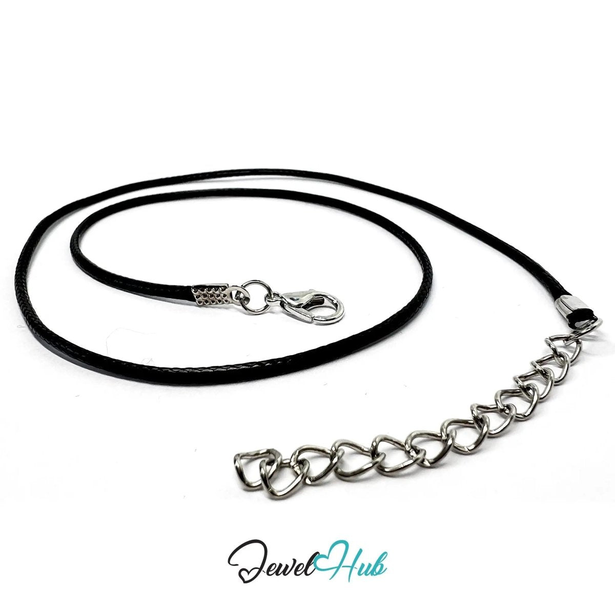 Black Faux Leather Cord Necklace – 40cm Layering Base (Silver Clasp) - JewelHub.co.uk