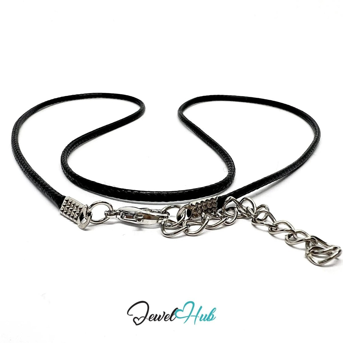 Black Faux Leather Cord Necklace – 40cm Layering Base (Silver Clasp) - JewelHub.co.uk