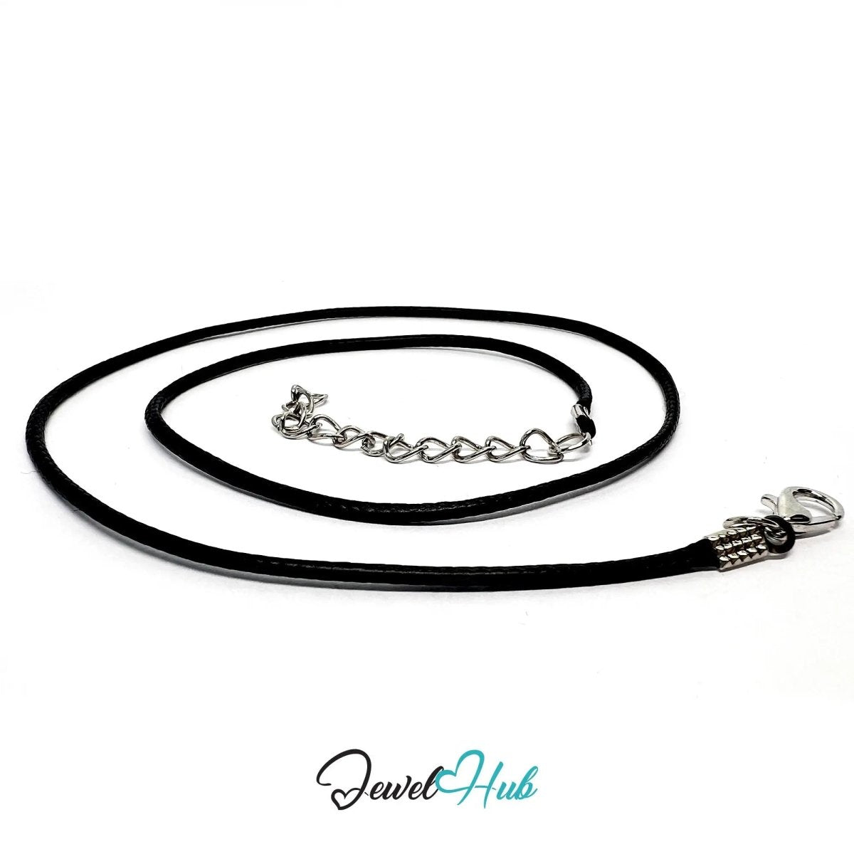 Black Faux Leather Cord Necklace – 40cm Layering Base (Silver Clasp) - JewelHub.co.uk