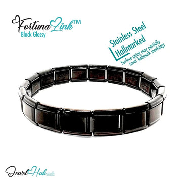 Black Glossy Italian bracelet by the FortunaLink™ Tile Collection (18 links) - JewelHub.co.uk