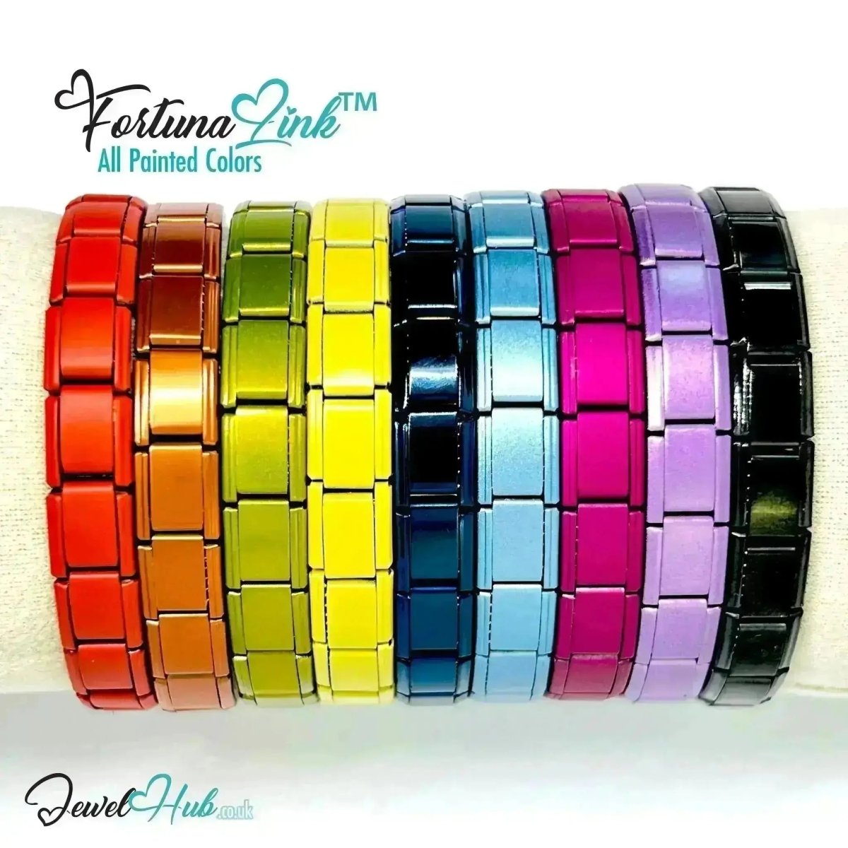 Black Glossy Italian bracelet by the FortunaLink™ Tile Collection (18 links) - JewelHub.co.uk