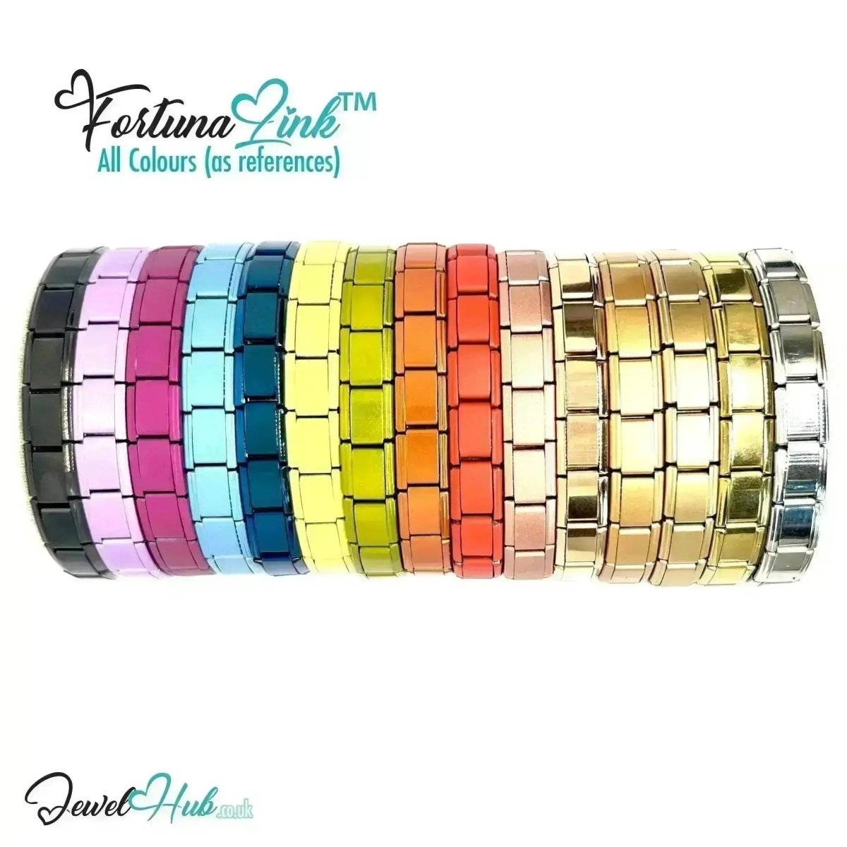 Black Glossy Italian bracelet by the FortunaLink™ Tile Collection (18 links) - JewelHub.co.uk