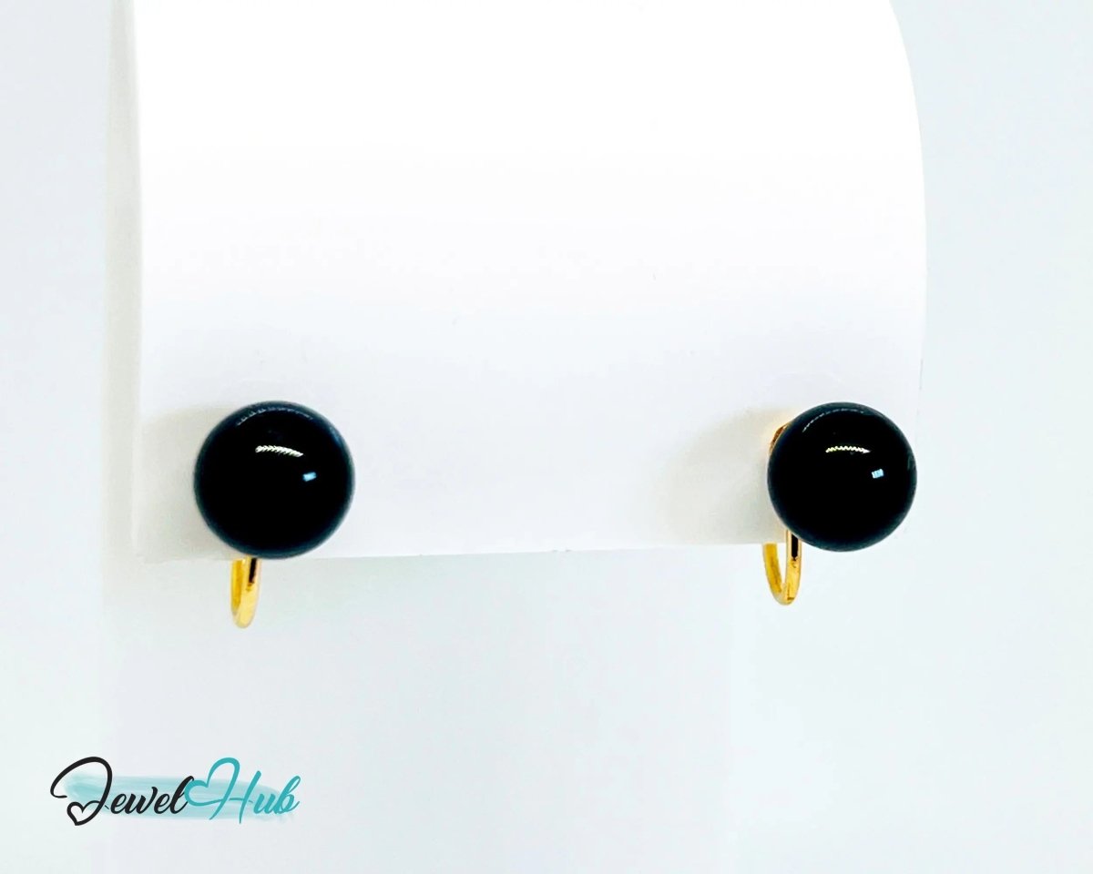 Black Onyx Stud Earrings (Clip - On) in 14k Gold - Elegance Without Piercing - JewelHub.co.uk
